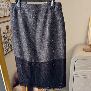 J. Crew Black Tweed Pencil Skirt with Lace Hem